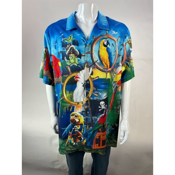 Hawaiian Parrot Print Mens Shirt XL By Hawalili Polyester - Picture 15 of 16